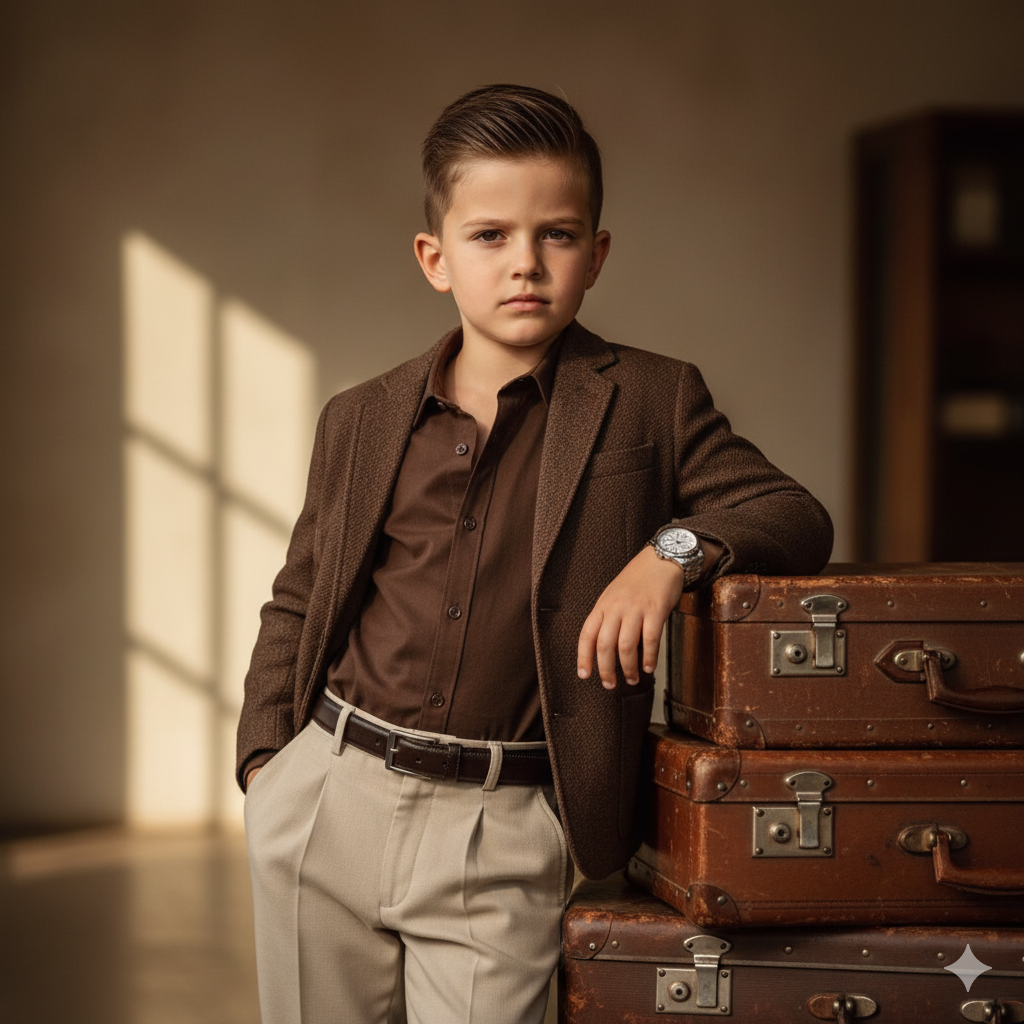 Retro Kid with Vintage Suitcase